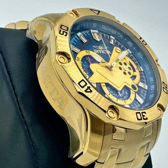 BRAND NEW Invicta Pro Diver SCUBA Chronograph Blue Dial Mens Watch Gold Tone SS - Picture 2 of 10